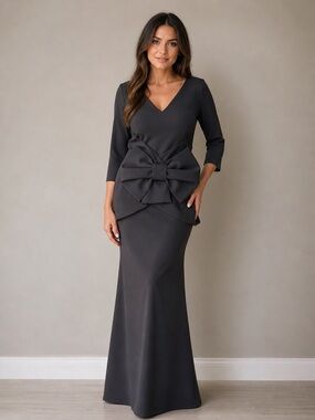 NWT Chiara Boni Black V-Neck Gown with Tag Detail